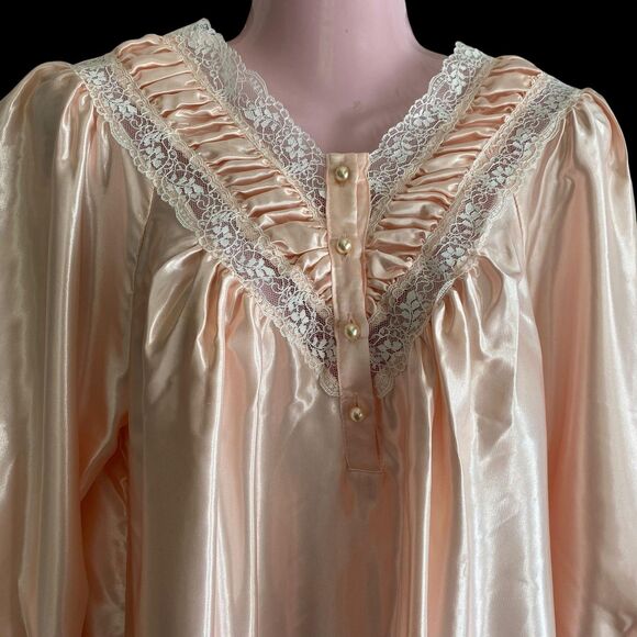 Vintage Heather Lane Nightgown Womens Small Satin Lace Long Sleeve 80s Retro - Picture 3 of 6